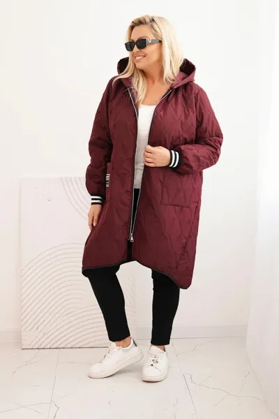 Legínovo Dámska bunda Plus Size prešívaná s kapucňou a športovými manžetami béžová Farba: Olivová, Veľkosť: UNI