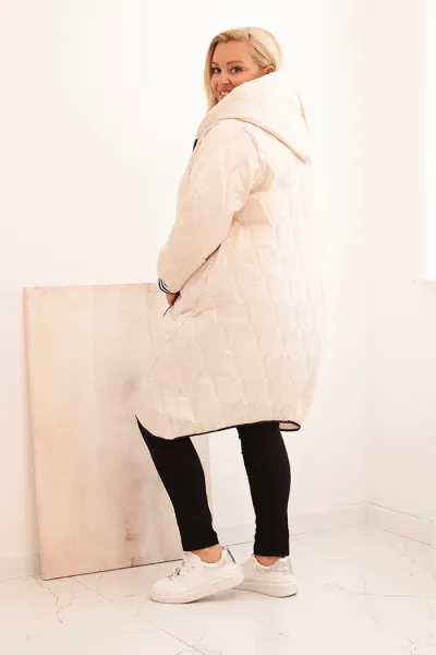 Legínovo Dámska bunda Plus Size prešívaná s kapucňou a športovými manžetami béžová Farba: Olivová, Veľkosť: UNI