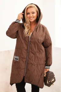 Legínovo Dámska bunda Plus Size prešívaná s kapucňou a športovými manžetami béžová Farba: Olivová, Veľkosť: UNI