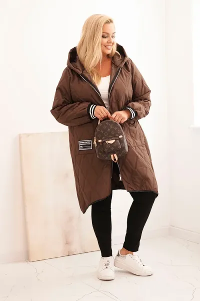 Legínovo Dámska bunda Plus Size prešívaná s kapucňou a športovými manžetami béžová Farba: Olivová, Veľkosť: UNI
