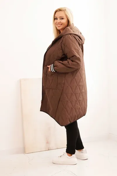 Legínovo Dámska bunda Plus Size prešívaná s kapucňou a športovými manžetami béžová Farba: Olivová, Veľkosť: UNI