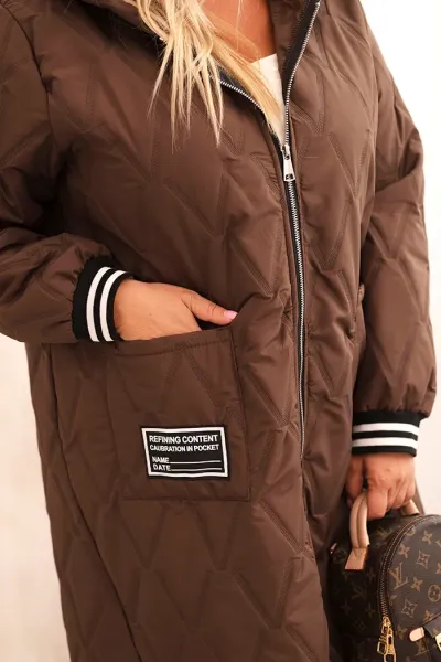 Legínovo Dámska bunda Plus Size prešívaná s kapucňou a športovými manžetami béžová Farba: Olivová, Veľkosť: UNI