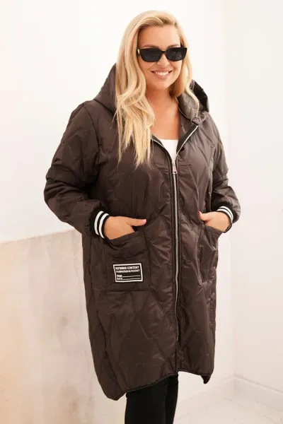 Legínovo Dámska bunda Plus Size prešívaná s kapucňou a športovými manžetami béžová Farba: Olivová, Veľkosť: UNI
