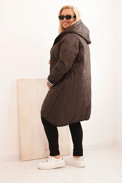 Legínovo Dámska bunda Plus Size prešívaná s kapucňou a športovými manžetami béžová Farba: Olivová, Veľkosť: UNI