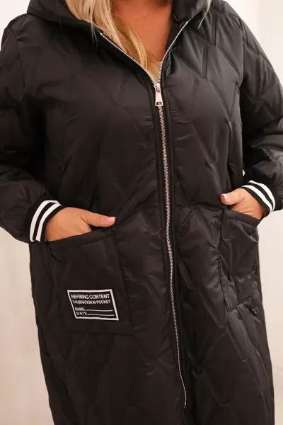 Legínovo Dámska bunda Plus Size prešívaná s kapucňou a športovými manžetami béžová Farba: Olivová, Veľkosť: UNI