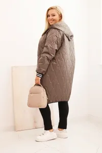 Legínovo Dámska bunda Plus Size prešívaná s kapucňou a športovými manžetami béžová Farba: Olivová, Veľkosť: UNI