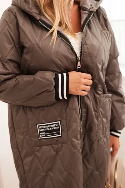 Legínovo Dámska bunda Plus Size prešívaná s kapucňou a športovými manžetami béžová Farba: Olivová, Veľkosť: UNI
