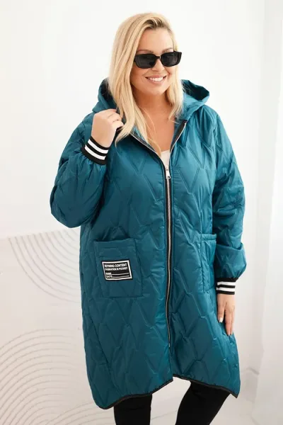 Legínovo Dámska bunda Plus Size prešívaná s kapucňou a športovými manžetami béžová Farba: Olivová, Veľkosť: UNI