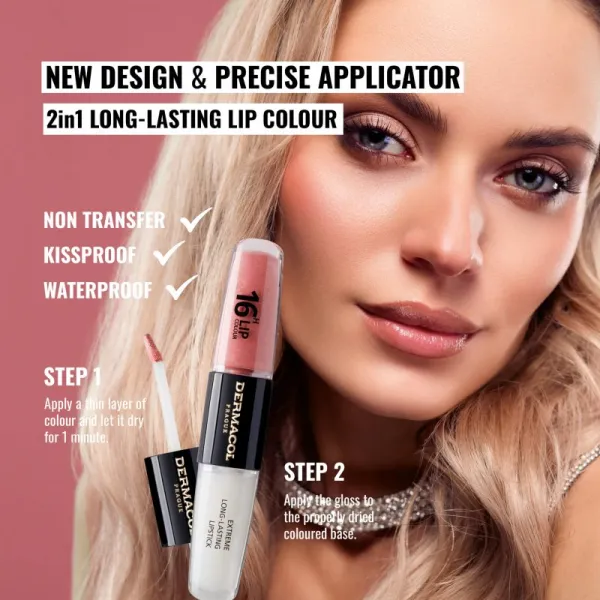 Dermacol 16H Lip Colour dlhotrvajúci rúž a lesk na pery odtieň 13 2x4 ml