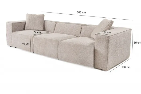Hanah Home Třímístná pohovka Lora 303 cm mocha