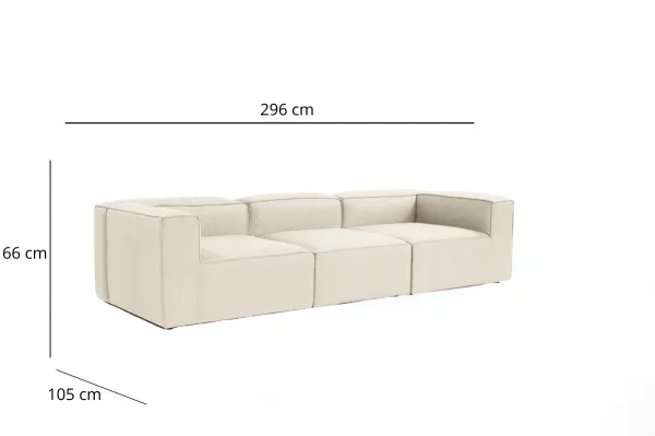 Hanah Home Třímístná pohovka Fora 296 cm ecru