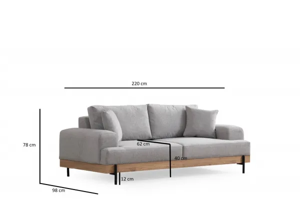 Trojmiestna pohovka Eti Oak 3 Seater -Grey