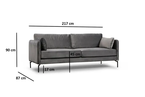 Hanah Home Třímístná pohovka Sino 217 cm šedá