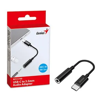 USB/Audio převodník, USB C samec - Jack (3.5mm) samice, stereo, černá, Genius ACC-C100
