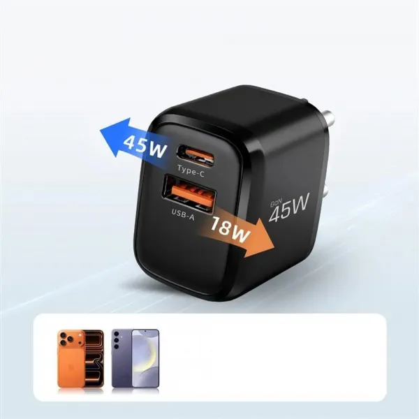 Tech-Protect NCA45W GaN sieťová nabíjačka USB / USB-C 45W PD QC, čierna