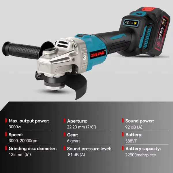 Elektrická Uhlová Brúska ONEVAN 125 Mm je vhodná pre batériu Makita 18V + kotúče ZADARMO ! 21V 4Ah batérie, nabíjačka Batéria: 2ks batéria