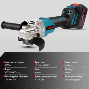 Elektrická Uhlová Brúska ONEVAN 125 Mm je vhodná pre batériu Makita 18V + kotúče ZADARMO ! 21V 4Ah batérie, nabíjačka Batéria: 2ks batéria