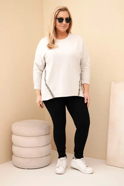 Plus size bavlnená blúzka s leopardím lemom