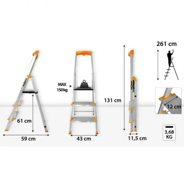 Hliníkovýrebrík3-stupňový150kg-extraširokéstupne