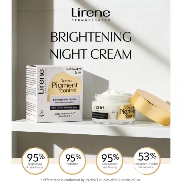 Lirene Derma Pigment Control Brightening Night Cream rozjasňujúci nočný krém pre pleť s hyperpigmentáciou 50 ml