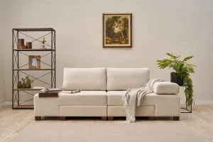 Hanah Home Rozkládací třímístná pohovka Perenna 233 cm krémová/ořech