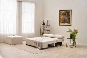 Hanah Home Rozkládací třímístná pohovka Perenna 233 cm krémová/ořech