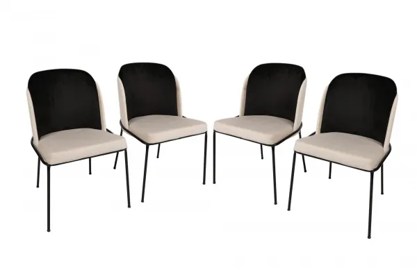 Kalune Design Sada 4 ks jídelních židlí Dore samet černá/krémová