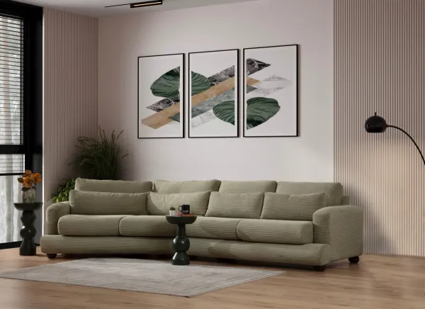 Hanah Home Čtyřmístná pohovka River 330 cm levá zelená