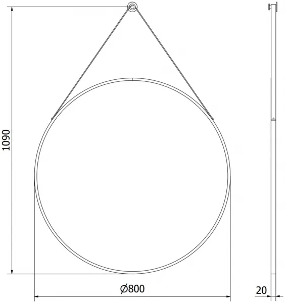 MEXEN - String zrkadlo 80, čierny rám 9854-080-080-000-70