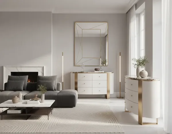 LivinHill Komoda Stilig ST920 140 cm biela/zlatá/mramor