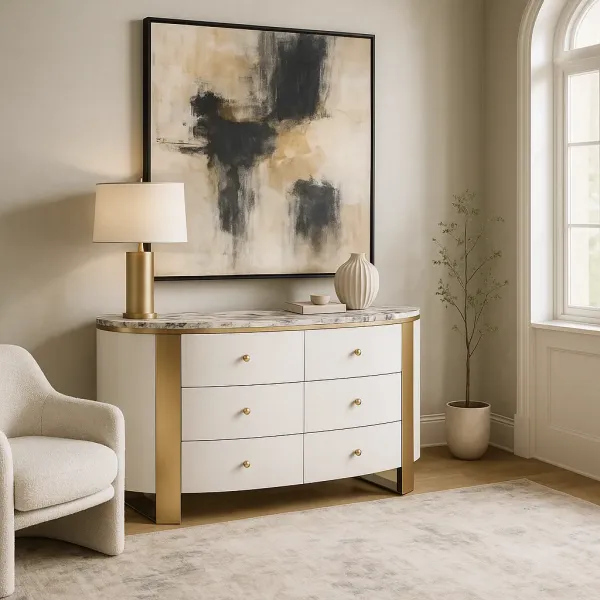 LivinHill Komoda Stilig ST920 140 cm biela/zlatá/mramor