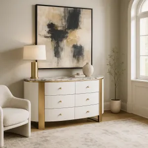 LivinHill Komoda Stilig ST920 140 cm biela/zlatá/mramor