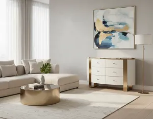 LivinHill Komoda Stilig ST920 140 cm biela/zlatá/mramor