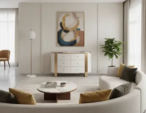 LivinHill Komoda Stilig ST920 140 cm biela/zlatá/mramor