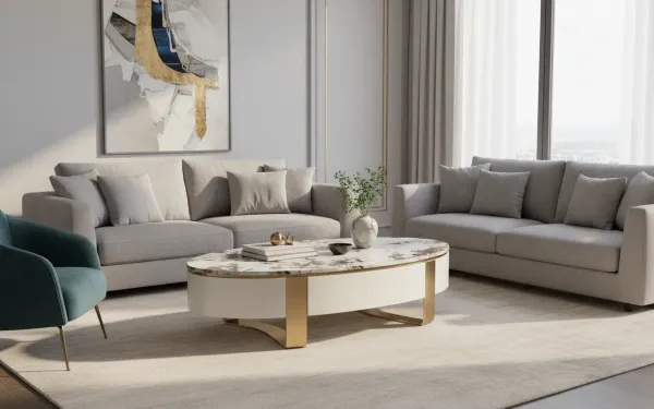 LivinHill Konferenčný stolík Stilig SR923 150 cm biely/zlatý/mramor