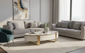 LivinHill Konferenčný stolík Stilig SR923 150 cm biely/zlatý/mramor