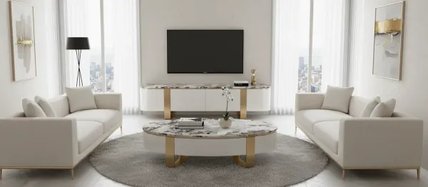 LivinHill Konferenčný stolík Stilig SR923 150 cm biely/zlatý/mramor