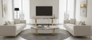 LivinHill Konferenčný stolík Stilig SR923 150 cm biely/zlatý/mramor
