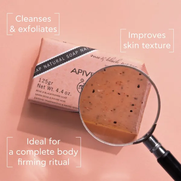 Apivita Natural Soap Rose & Black Pepper čistiace tuhé mydlo 125 g