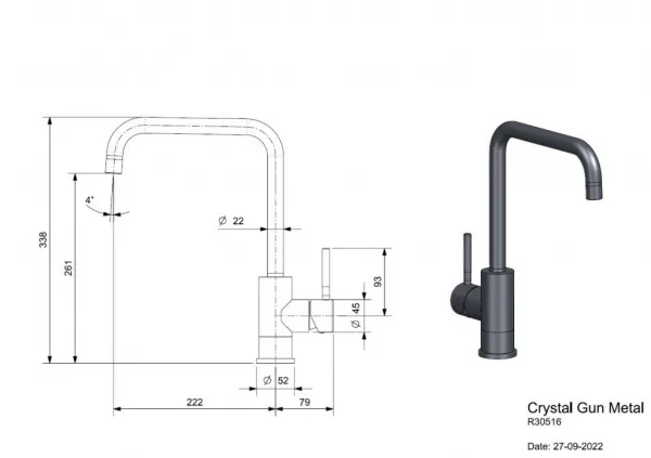 Reginox Reginox - Drezová batéria CRYSTAL GUN METAL, kartáčovaný nikel R30516