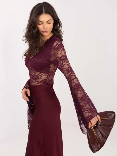 Čipkovaná blúzka v burgundy farbe