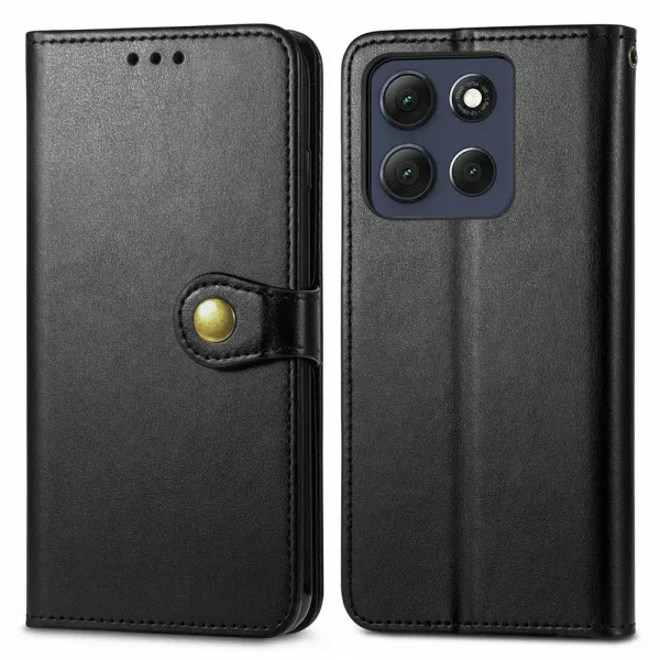 LEATHER BUCKLE Peňaženkový obal pre Motorola Moto G86 Power 5G čierny