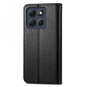 LEATHER BUCKLE Peňaženkový obal pre Motorola Moto G86 Power 5G čierny