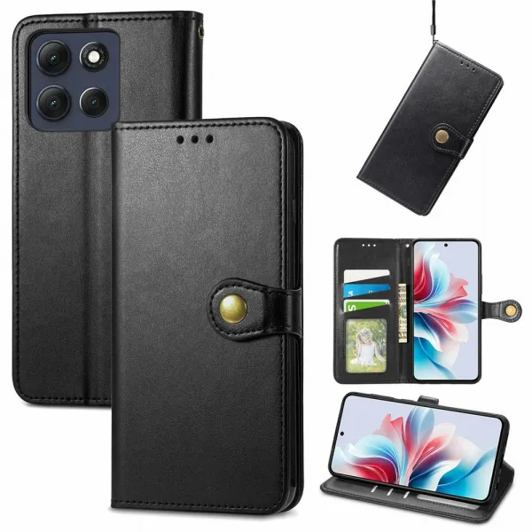 LEATHER BUCKLE Peňaženkový obal pre Motorola Moto G86 Power 5G čierny