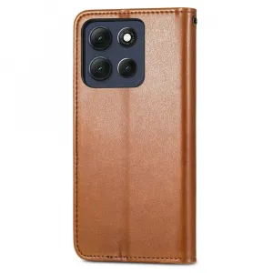 LEATHER BUCKLE Peňaženkový obal pre Motorola Moto G86 Power 5G hnedý