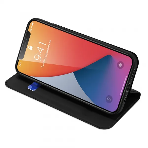 DUX DUCIS Skin Pro knižkové kožené puzdro na iPhone 12 Pro Max, čierne