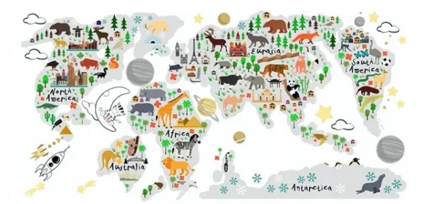 Originálnafarebnádetskánálepkanastenufarebnejmapysveta120x240cm 46148