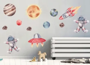 Magickésvietiacenálepkypredeti–astronaut,planétyaraketaŠírka:30cm|Dĺžka:50cm
