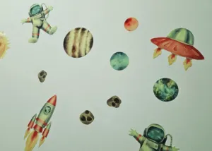 Magickésvietiacenálepkypredeti–astronaut,planétyaraketaŠírka:30cm|Dĺžka:50cm