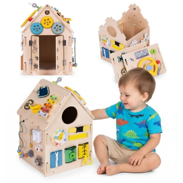 ECOTOYS Dřevěný interaktivní domeček XXL hnědý